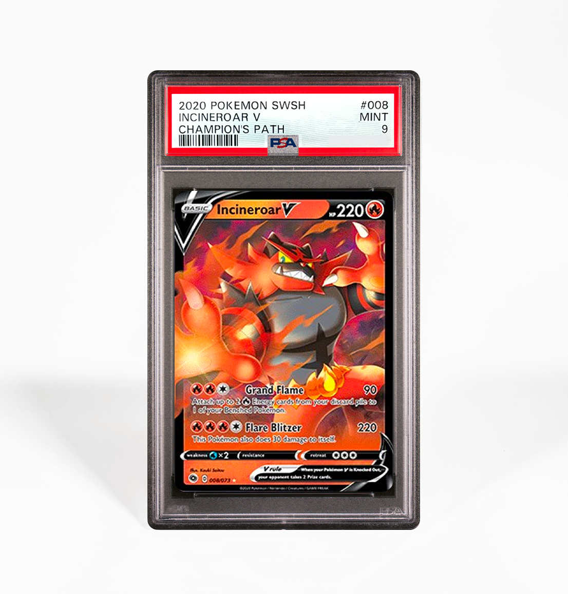 PSA 9 Graded Incineroar V Champion's Path 008 Pokemon card
