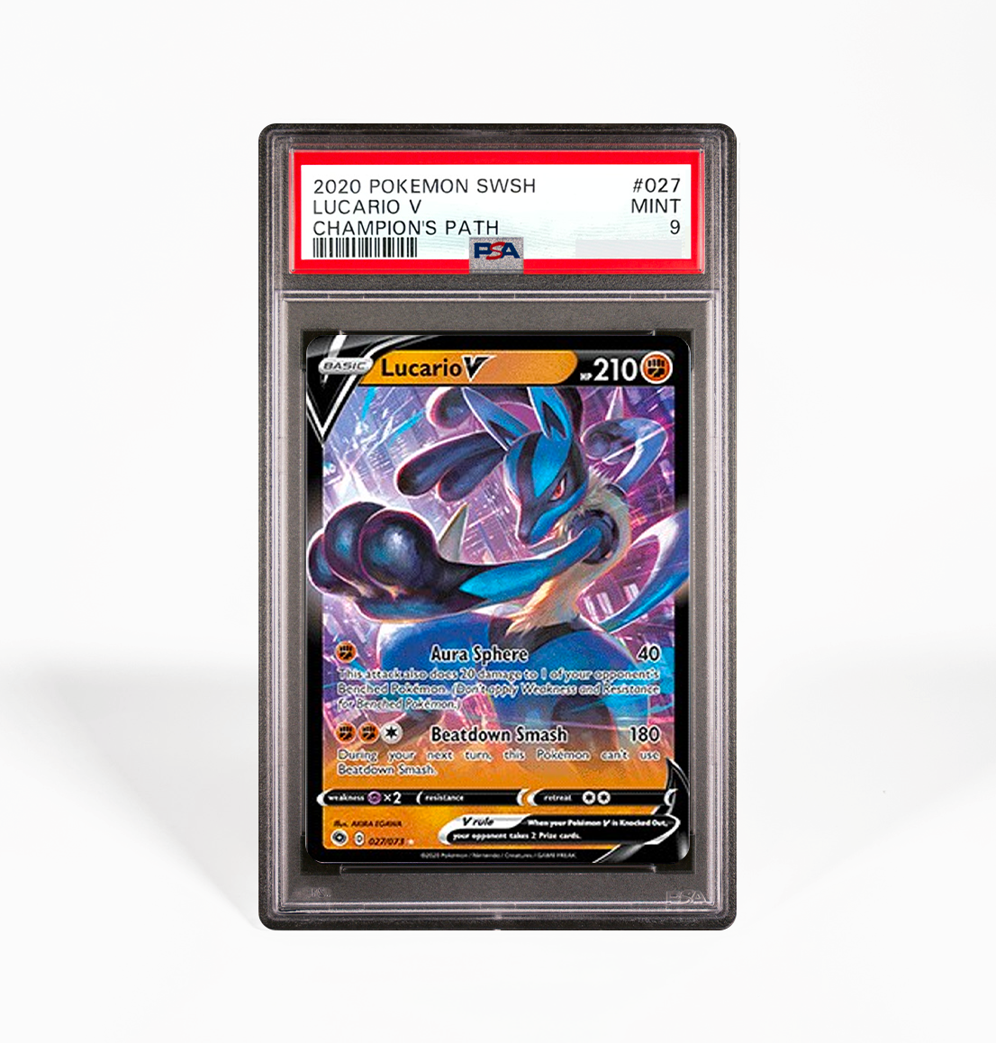 PSA 9 Graded Lucario V Champion's Path 027 Pokemon card