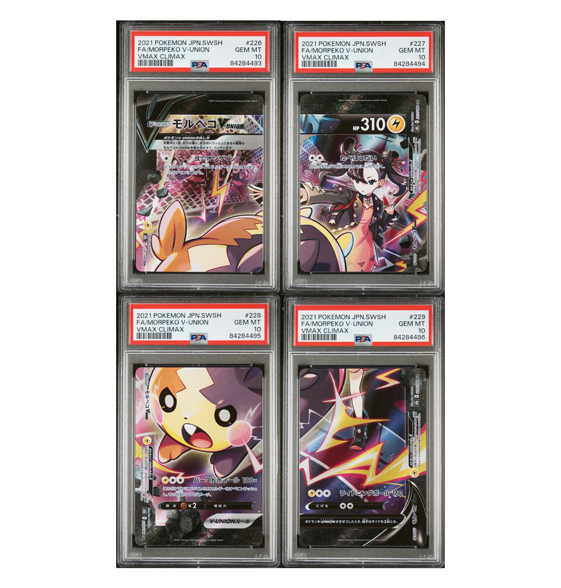 PSA 10 Morpeko V-Union 4 cards set VMAX Climax s8b 226, 227, 228, 229 GorillaTCG PSA 10 Morpeko V-Union 4 cards set VMAX Climax s8b 226, 227, 228, 229 GorillaTCG