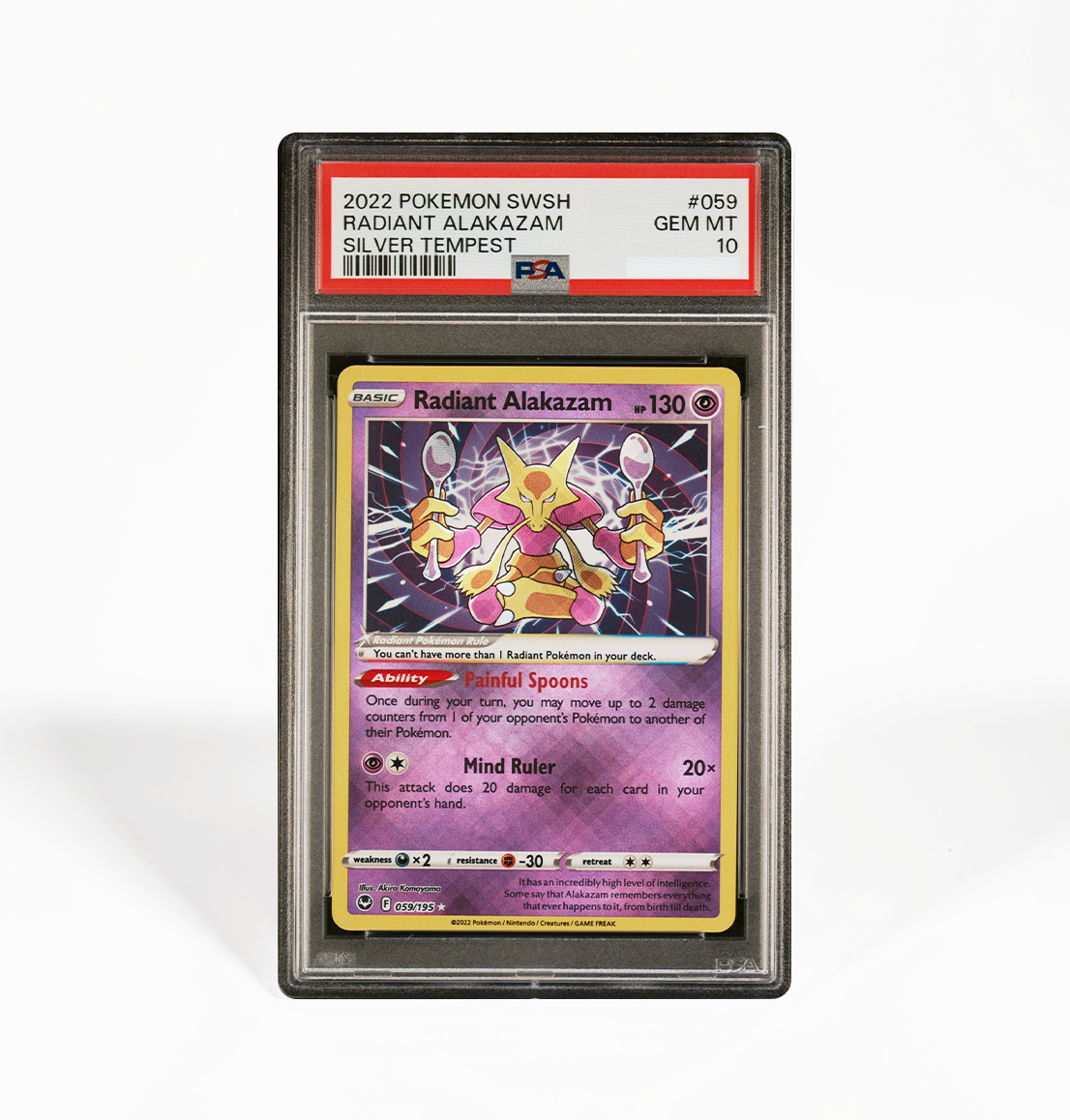 PSA 10 Radiant Alakazam #059 Silver Tempest Pokemon card GorillaTCG PSA 10 Radiant Alakazam #059 Silver Tempest Pokemon card GorillaTCG