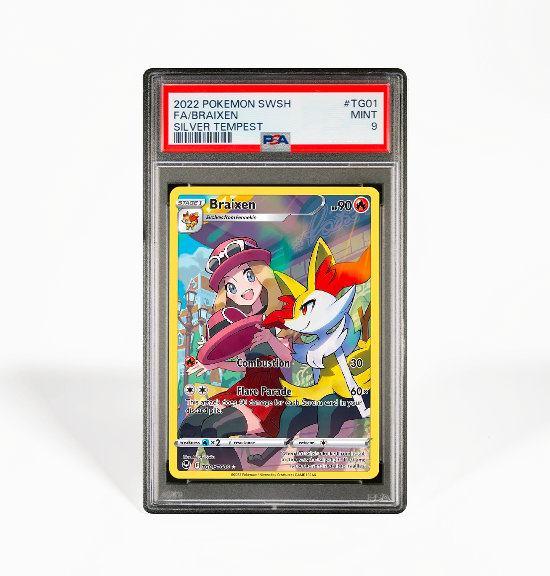 PSA 9 Braixen Silver Tempest TG01 Pokemon card