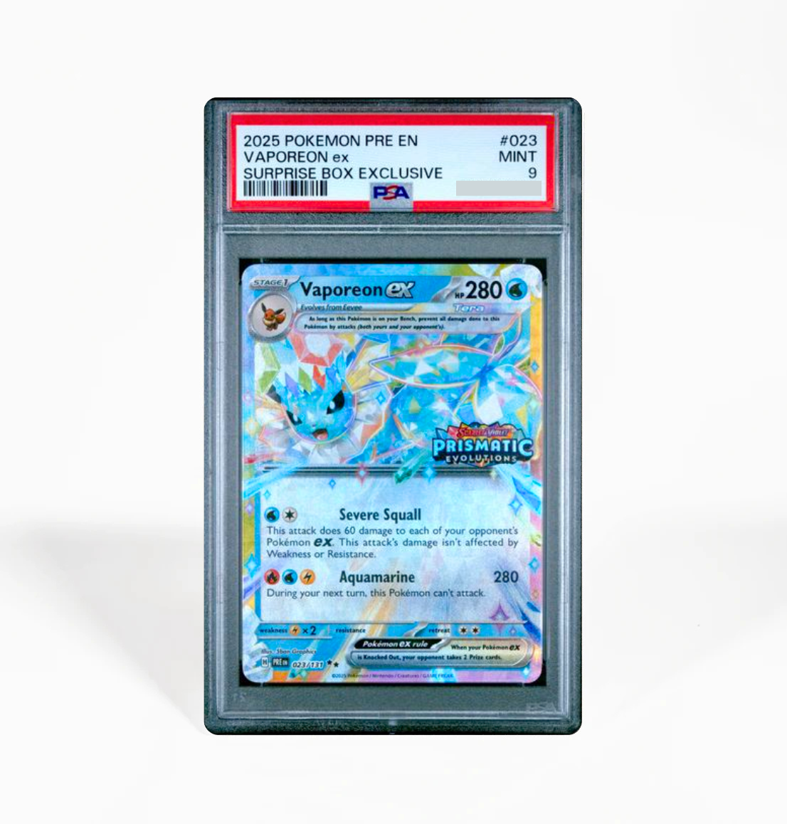 PSA 9 Vaporeon ex Surprise Box Prismatic Evolutions #023 Pokemon card GorillaTCG PSA 9 Vaporeon ex Surprise Box Prismatic Evolutions #023 Pokemon card GorillaTCG