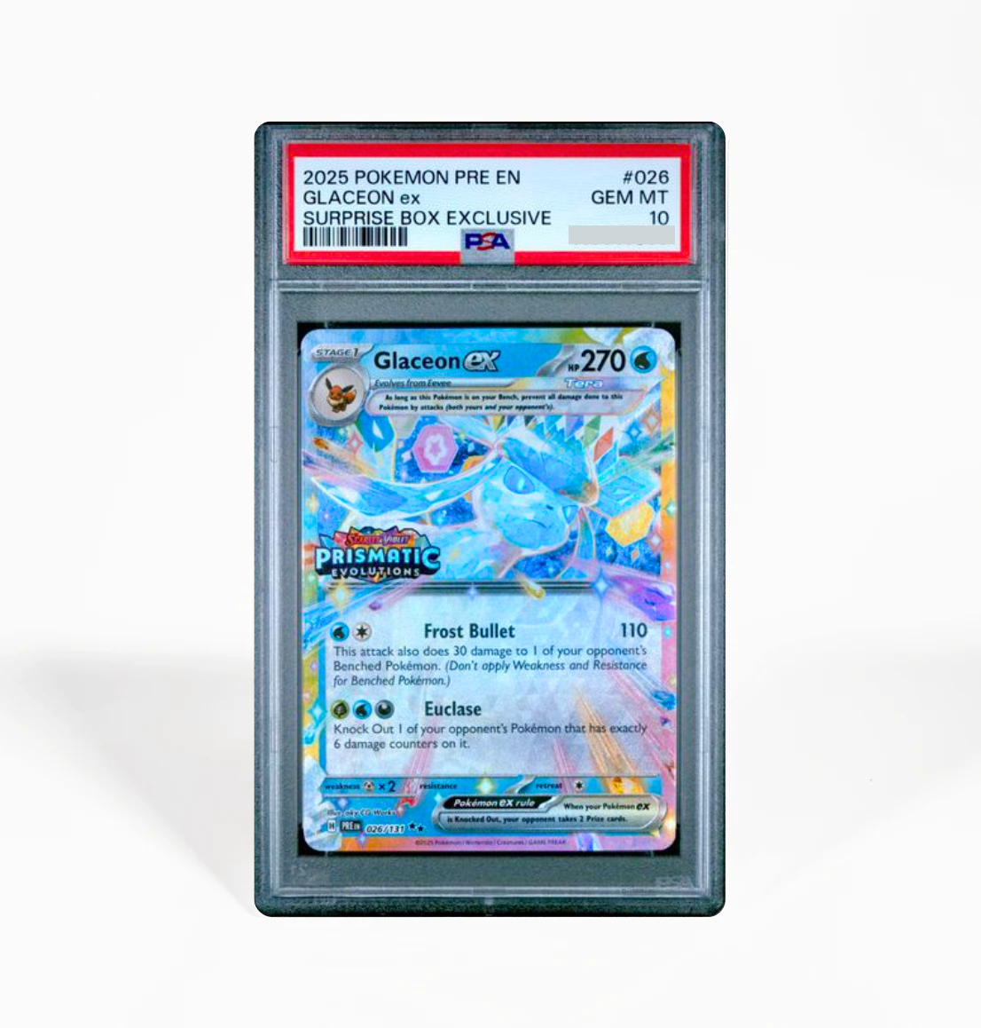 PSA 10 Glaceon ex Surprise Box Prismatic Evolutions #026 Pokemon card