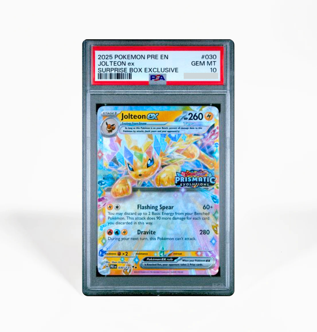 PSA 10 Jolteon ex Surprise Box Prismatic Evolutions #030 Pokemon PSA 10 Jolteon ex Surprise Box Prismatic Evolutions #030 Pokemon