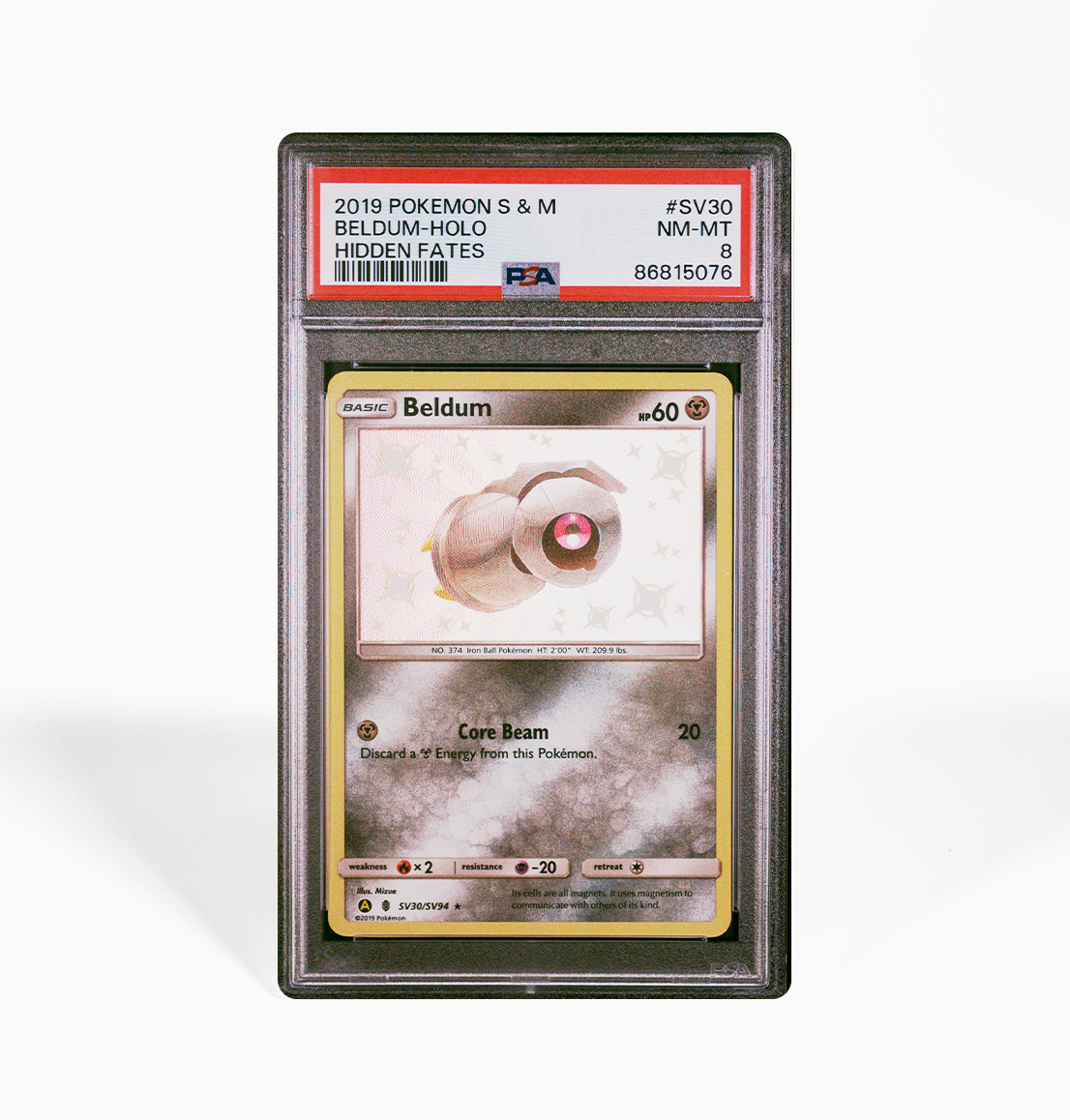 PSA 8 Beldum Holo #SV30 Hidden Fates Pokemon card