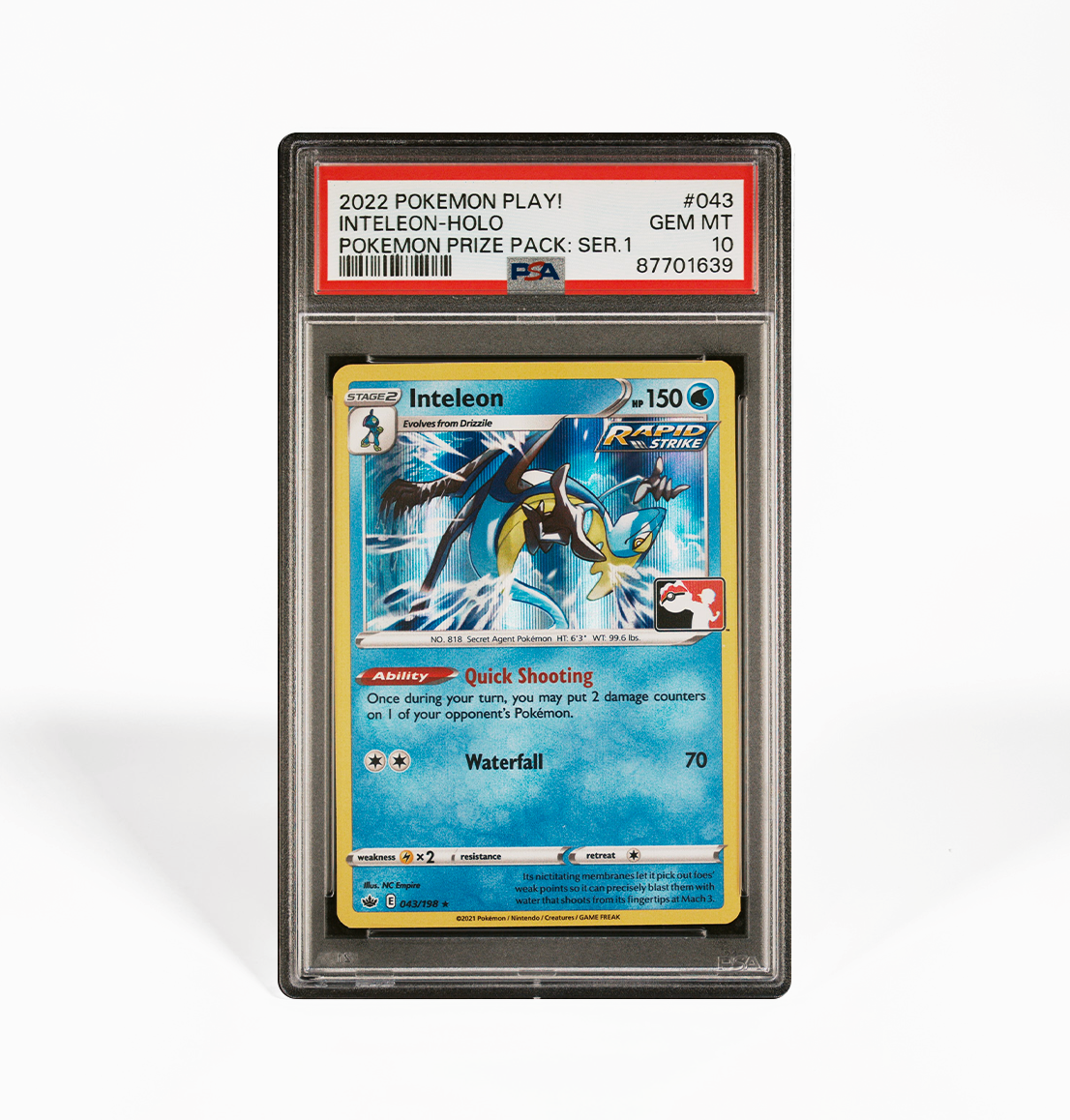 PSA 10 Inteleon Holo #043 Pokemon Play! Prize Pack Series Pokemon card