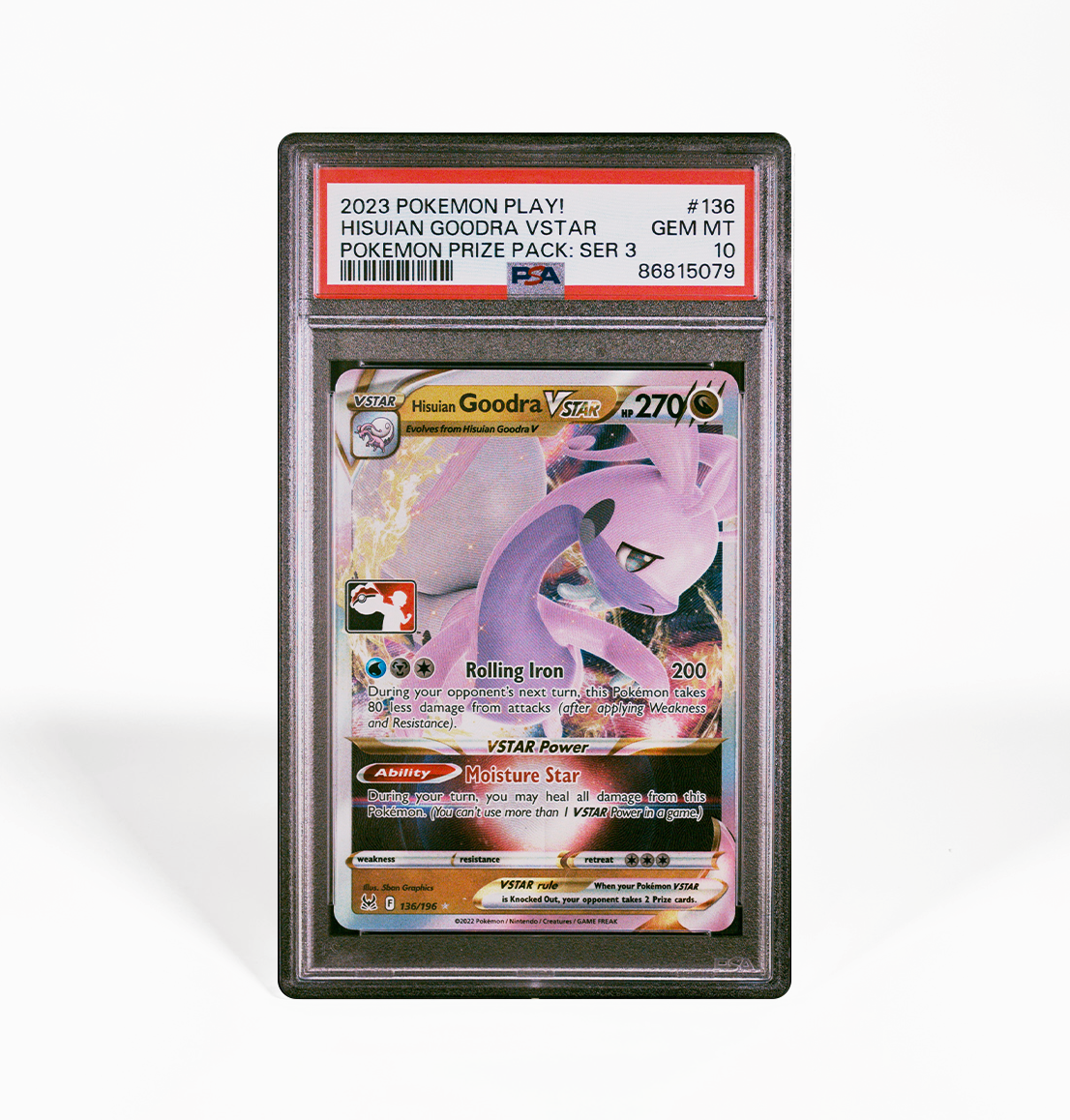 PSA 10 Goodra VSTAR #136 Pokemon Play! Prize Pack Series 3 Pokemon card