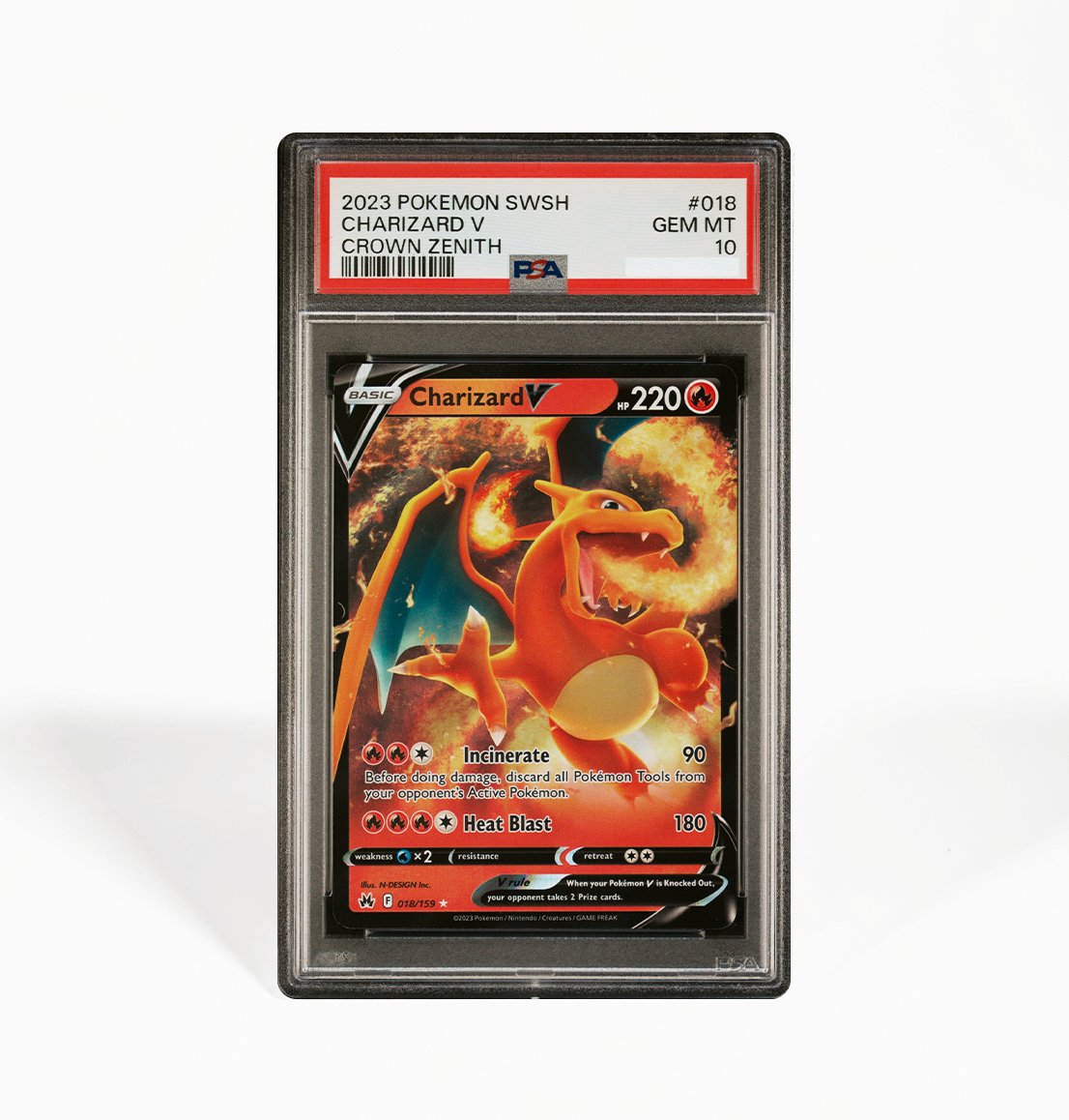 PSA 10 Sequential set Charizard V #018 & Radiant Charizard #020 Crown Zenith Pokemon cards