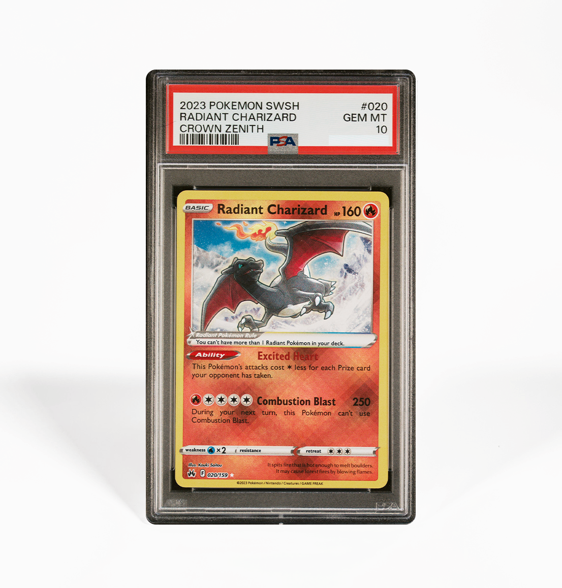 PSA 10 Sequential set Charizard V #018 & Radiant Charizard #020 Crown Zenith Pokemon cards