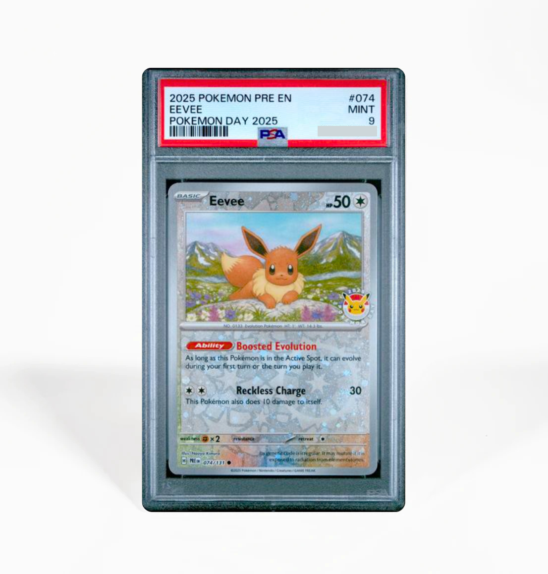 PSA 9 Eevee Pokemon day 2025 Prismatic Evolutions #074 Pokemon card