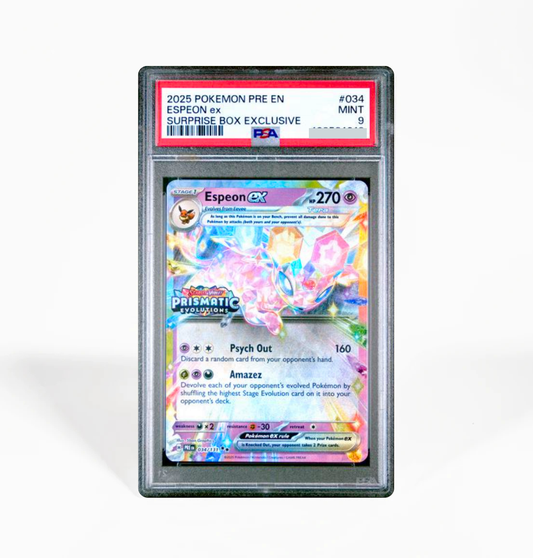 PSA 9 Espeon Surprise Box Prismatic Evolutions #034 Pokemon card