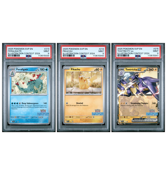 PSA 9 Sequential Set Feraligatr Pikachu Toxtricity SVP #213 #214 #215 Illustration Contest 2024 Pokemon card
