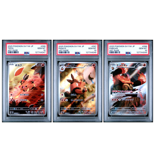 PSA 10 Sequential Set Tepig Pignite Emboar #096-098 SV11W White Flare Japanese Pokemon card